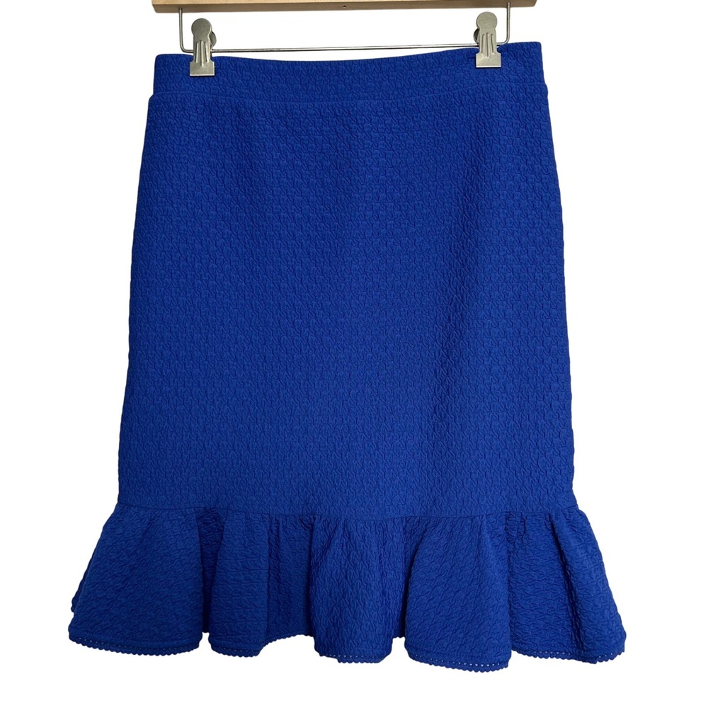 Postmark Anthropologie Blue Textured Ruffle‎ Hem Body Con Skirt Size Small